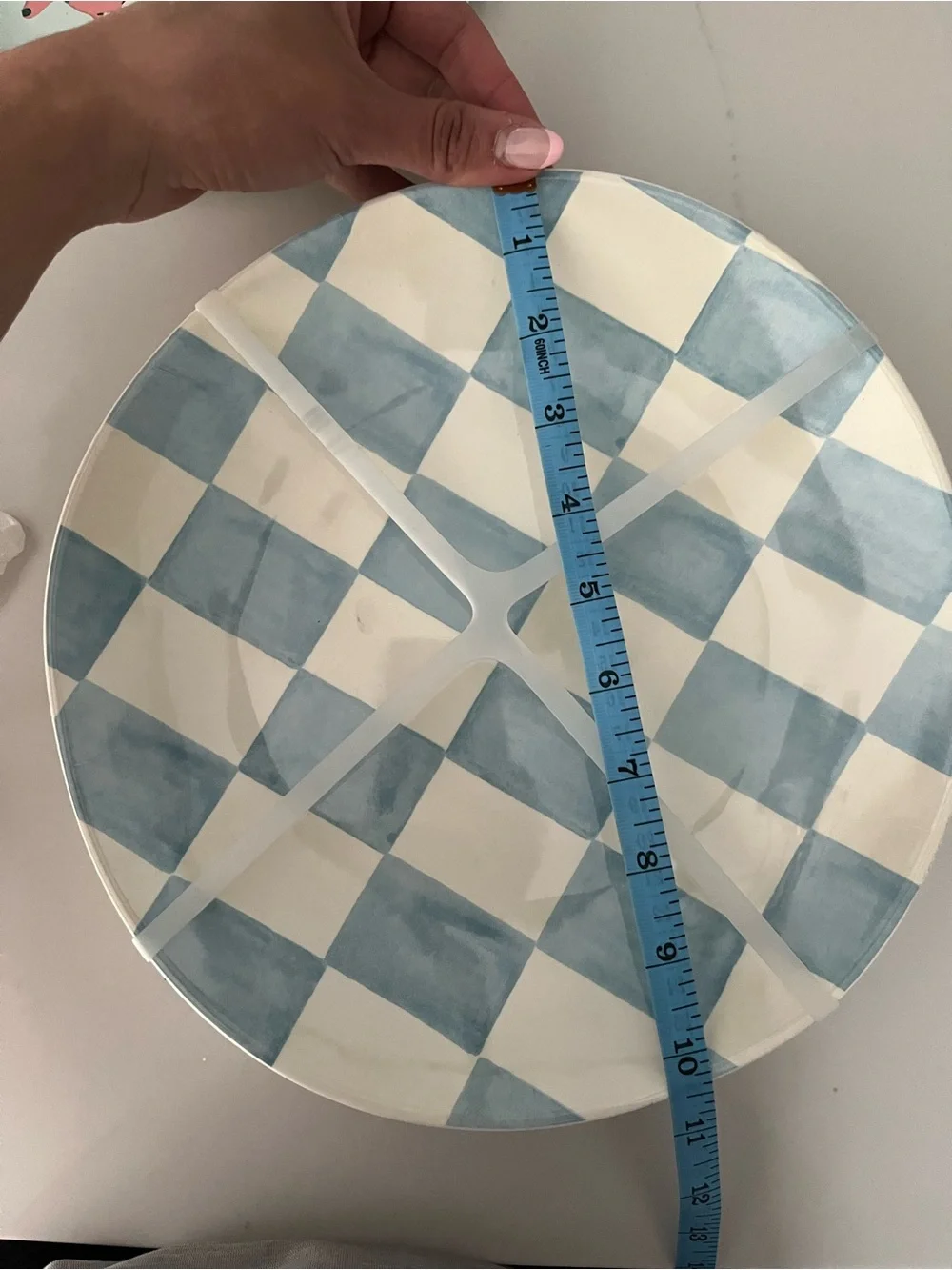 Blue Checkered Durable PLASTIC SET OF 4 plates